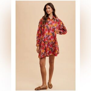 Anniewear Wild Rose Floral Flowy Shirt Dress Women's Size Large